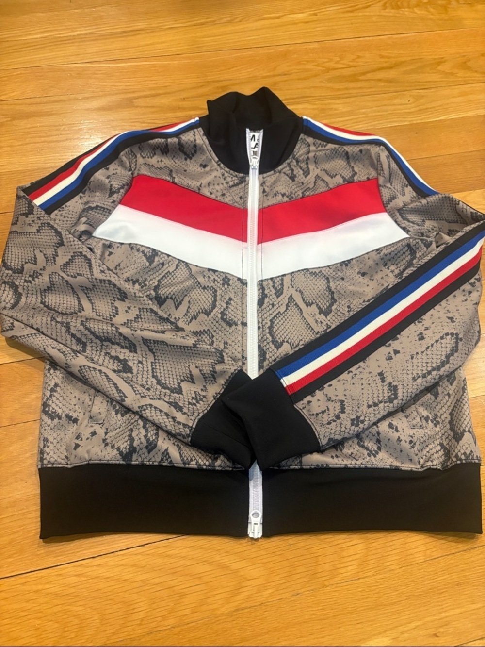 Pam & Gela Black Jacket with Beige Snake-Print Trim
